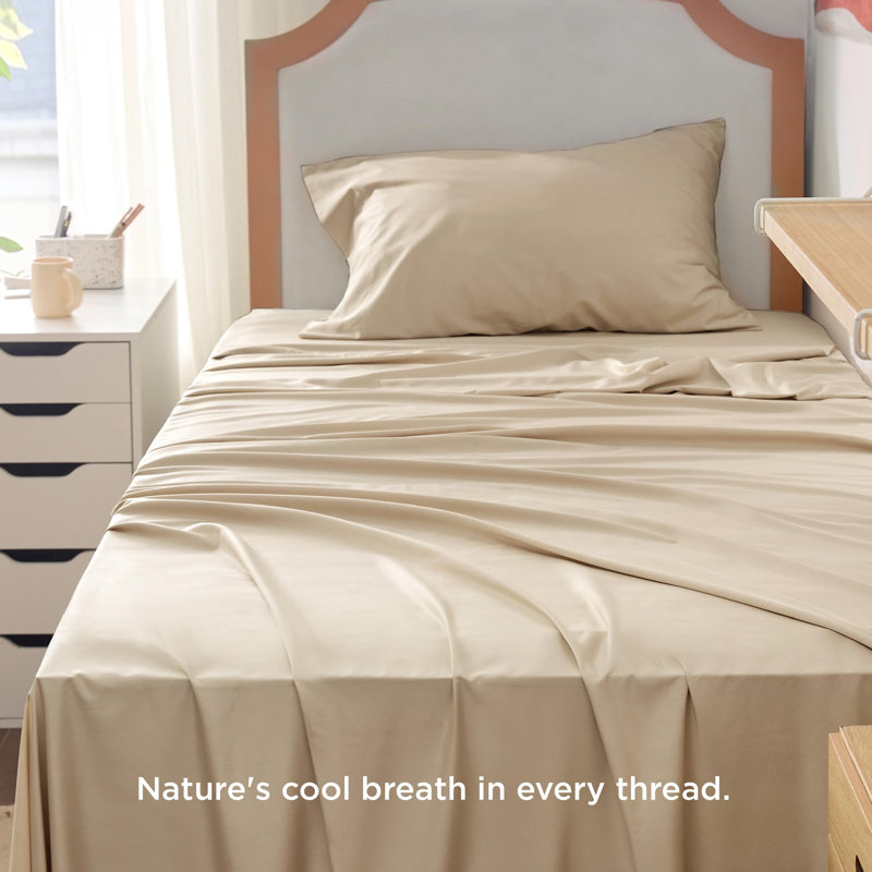 Essential Collection Cooling Rayon Derived from Bamboo Sheet Set, Beige, Twin XL Sheet Set with 1 Pillowcase