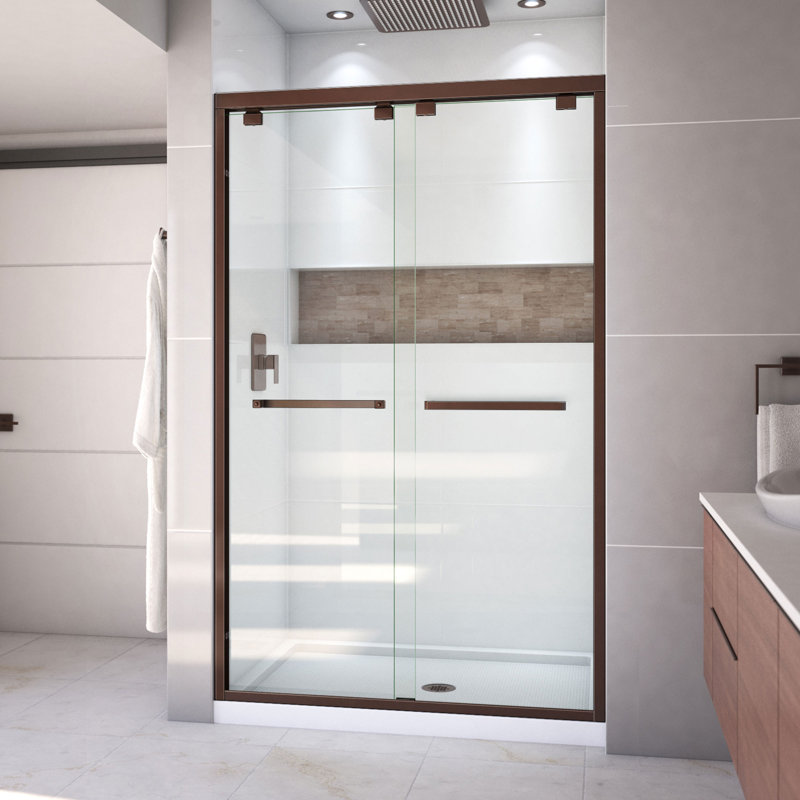Encore 78.75" H Semi-frameless Sliding Shower Enclosure, Oil Rubbed Bronze/White, Center