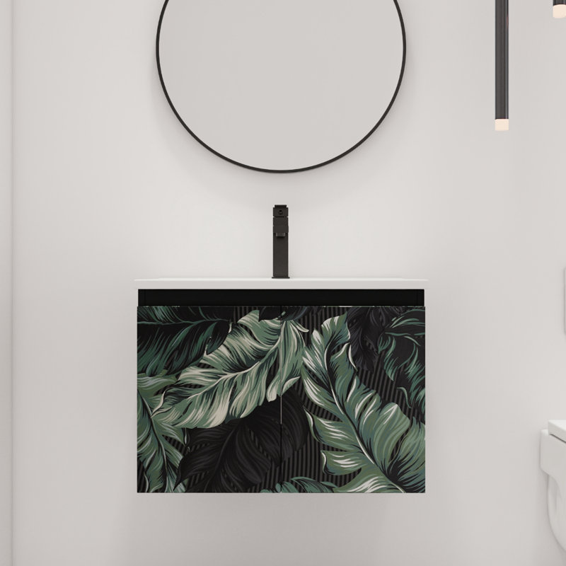 Kaminsky 24" Single Sink Wall Mounted Bathroom Vanity,Floating Vanity with 2 Doors and White Ceramic Sink Top