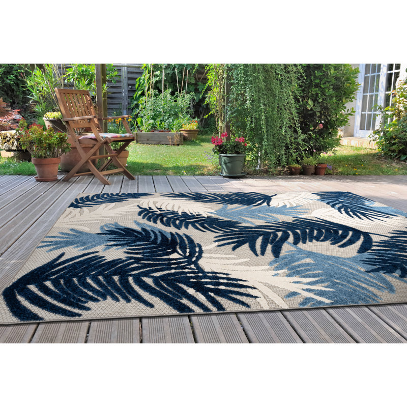 Hernandez Floral Navy/Ivory/Blue Indoor & Outdoor Area Rug, Rectangle 6'6" x 9'