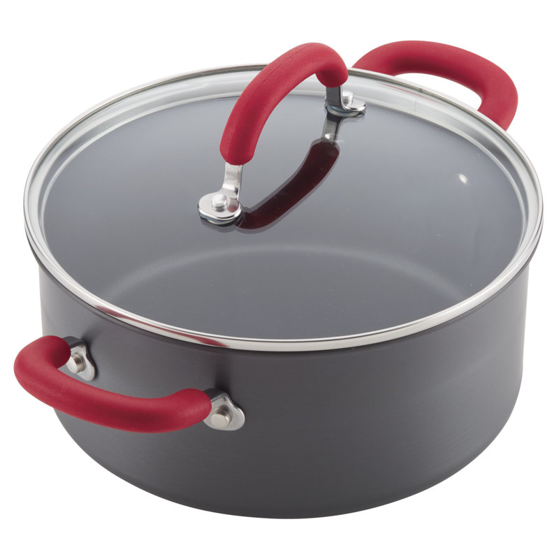 Rachael Ray Create Delicious Hard Anodized Nonstick Cookware Induction Pots and Pans Set, 11 Piece, Gray/Red
