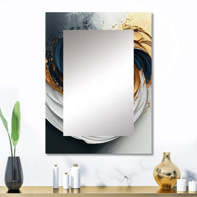 Gold Abstract Shapes And Lines - Abstract Shapes Decorative Wall Mirror, Modern Mirror, Printed Metal Art, 32" x 24"