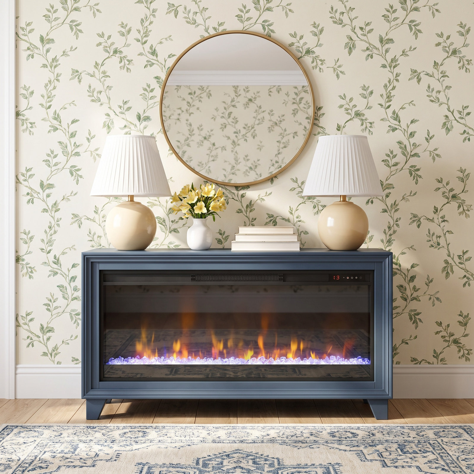 Satie 48" TV Stand with Fireplace, Blue