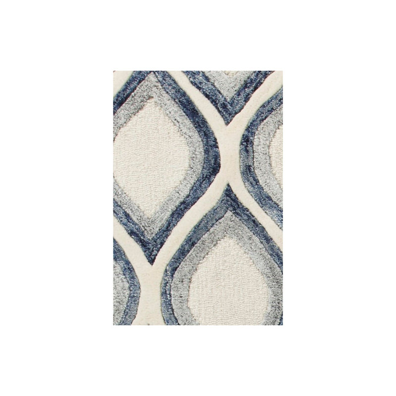 Clara Wool Geometric Area Rug in White, Rectangle 7'9" x 10'6"