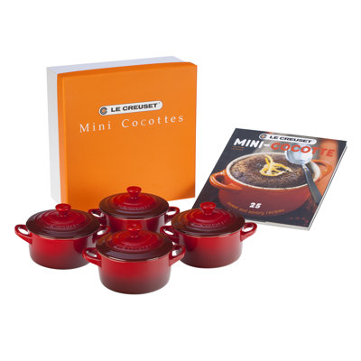 Le Creuset Stoneware Set of 4 - 8 oz. Mini Round with Lids and Cookbook