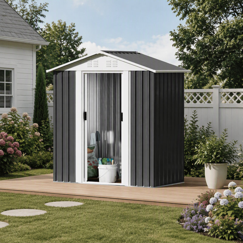 Remise de rangement d'extérieur gris foncé 5 pi x 3 pi avec structure en alliage d'aluminium durable et base imperméable