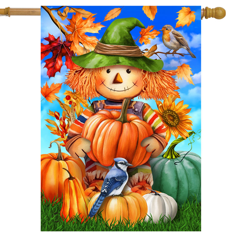Smiling Scarecrow House Flag, Orange/Blue Halloween