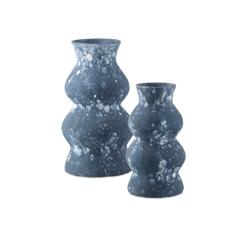 Phonecian Handmade Terracotta Table Vase, Navy/White, 12.25" H x 6.75" W x 6.75" D