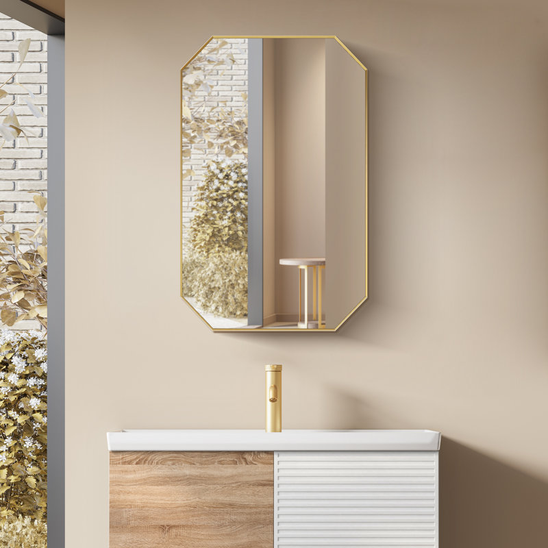 Miroir mural de salle de bain Kellett, 35,5 po x 24 po, Or brossé