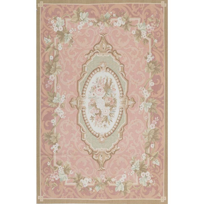 Hand-Knotted High-Quality Ivory and Rose Area Rug