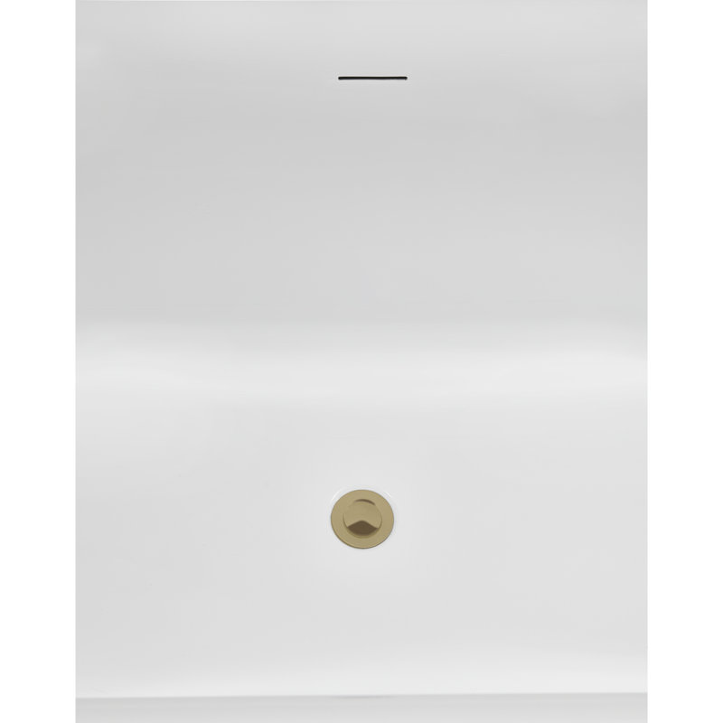 59" Streamlin Soaking Freestanding Tub and Tray With Internal Drain, Brushed Brass