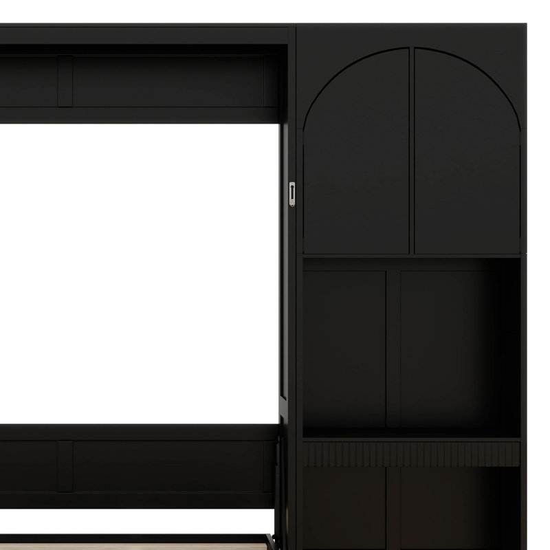 Lit escamotable avec bureau Murphy, tiroir, lumière DEL, cadre de lit mural pliable, armoire réversible de gauche à droite