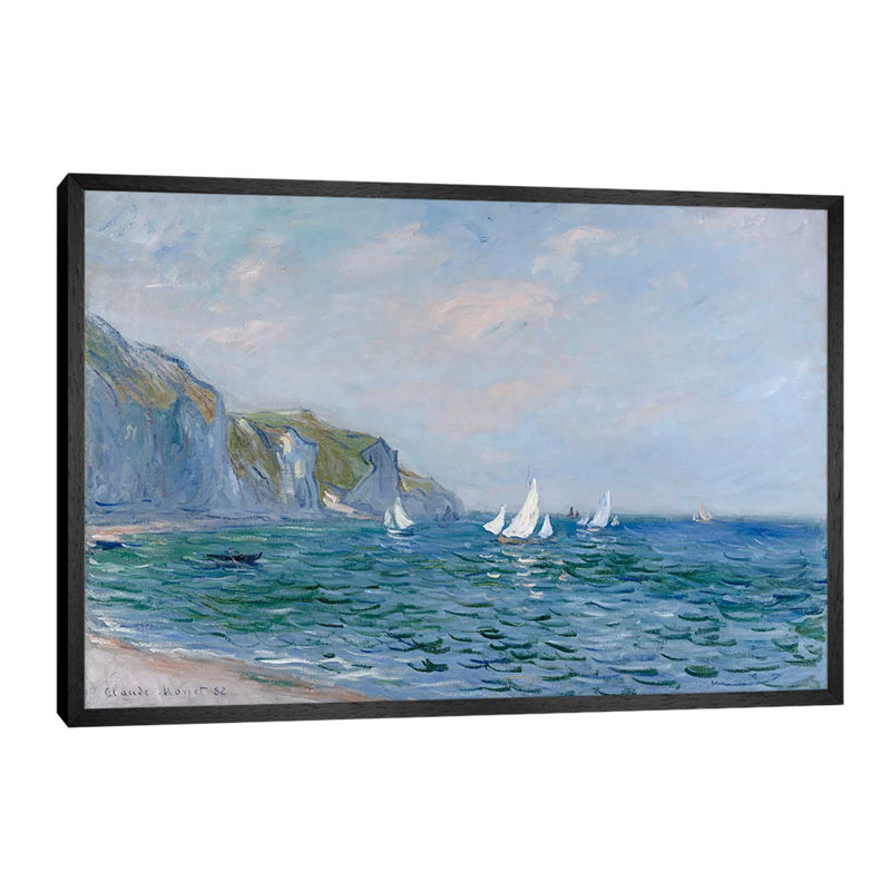 Cliffs And Sailboats At Pourville by Claude Monet - Print on Canvas, 101.6 cm H x 66.04 cm W, Black Framed