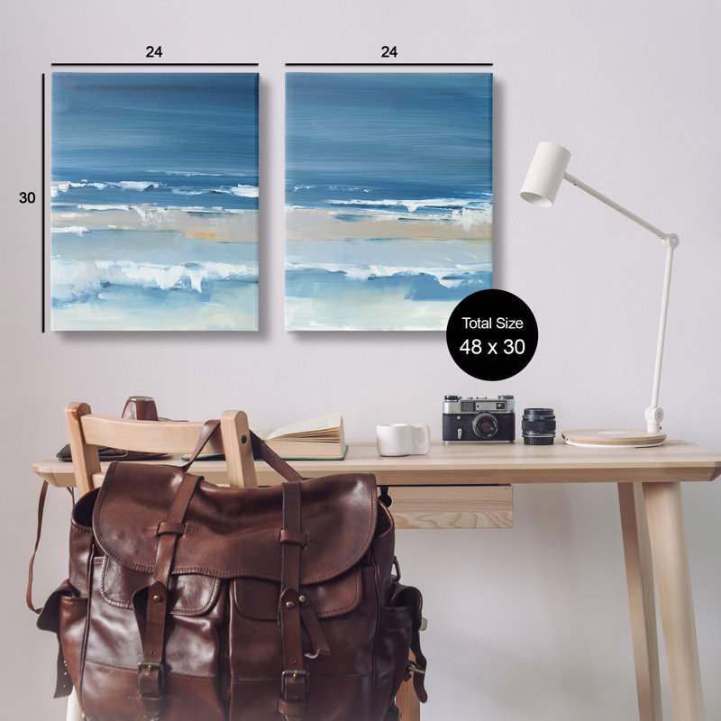 Crashing Beach Wave Shore Blue and White Canvas Wall Art Set