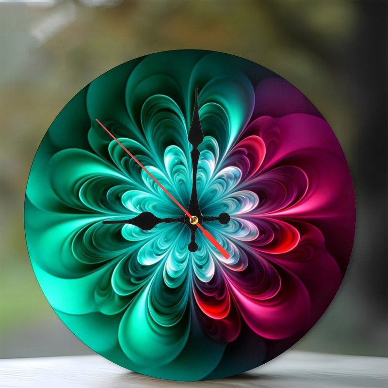 Horloge murale ronde en bois 10 po, mouvement à quartz silencieux, imprimé UV, à piles, Magenta