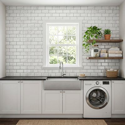 Carrelage mural 11,57 po x 8,35 po blanc lustré 3D auto-adhésif en vinyle pour cuisine et salle de bain, épaisseur 2 mm, couvre 6,71 pieds carrés