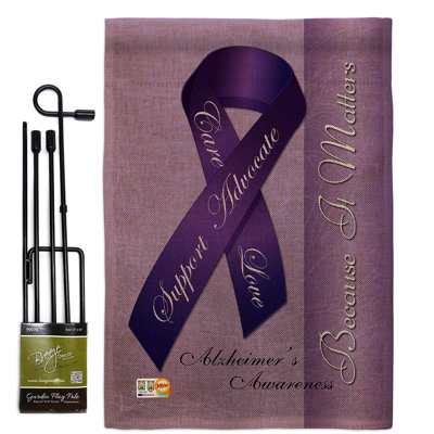 Le support inspiré de l’inspiration d’alzheimer s’inspire de 2 côtés en toile jutes de 19 po x l 13 po. ensemble de drapeau