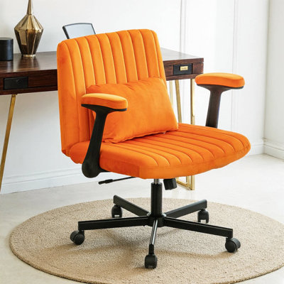Fauteuil de bureau croisé en velours avec accoudoirs et roulettes - hauteur réglable, pivotement à 360 °, inclinaison 108 ° à 130 °, coussin lombaire - chaise de bureau ergonomique moderne pour le bureau personnel, la méditation, le travail créatif ou la coiffeuse