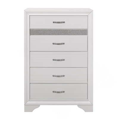 Finition blanche glamour commode 1 pièce avec tiroirs, faux cristaux, tiroirs cachés argentés, meubles de chambre à coucher modernes en bois