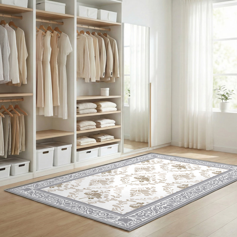3' X 5' Non-Slip Indoor Area Rug with Floral Pattern Machine Washable,Taupe, Rectangle 3' x 5', Taupe