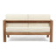 Table basse en bois avec coussins imperméables et lattes ouvertes, table d'extérieur beige brun, coussins résistants aux intempéries