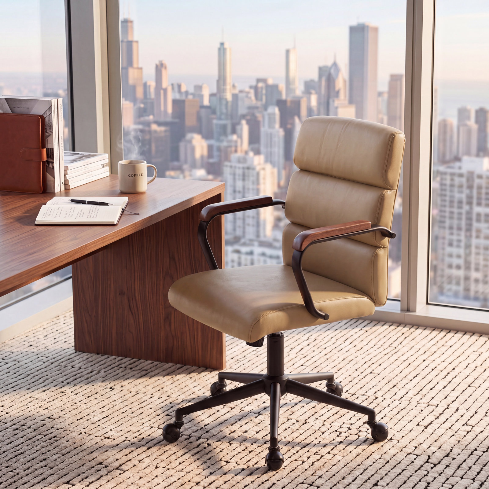 Ergonomic Mid-Back Office Chair, Khaki
