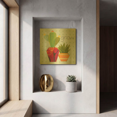 «Southwest Cactus II» par Courtney Prahl, art mural en métal doré, 12 po x 12 po