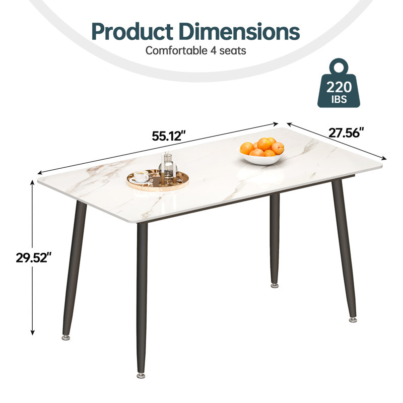 Khaleesie Rectangular Sintered Stone Ceramics Dining Table, White