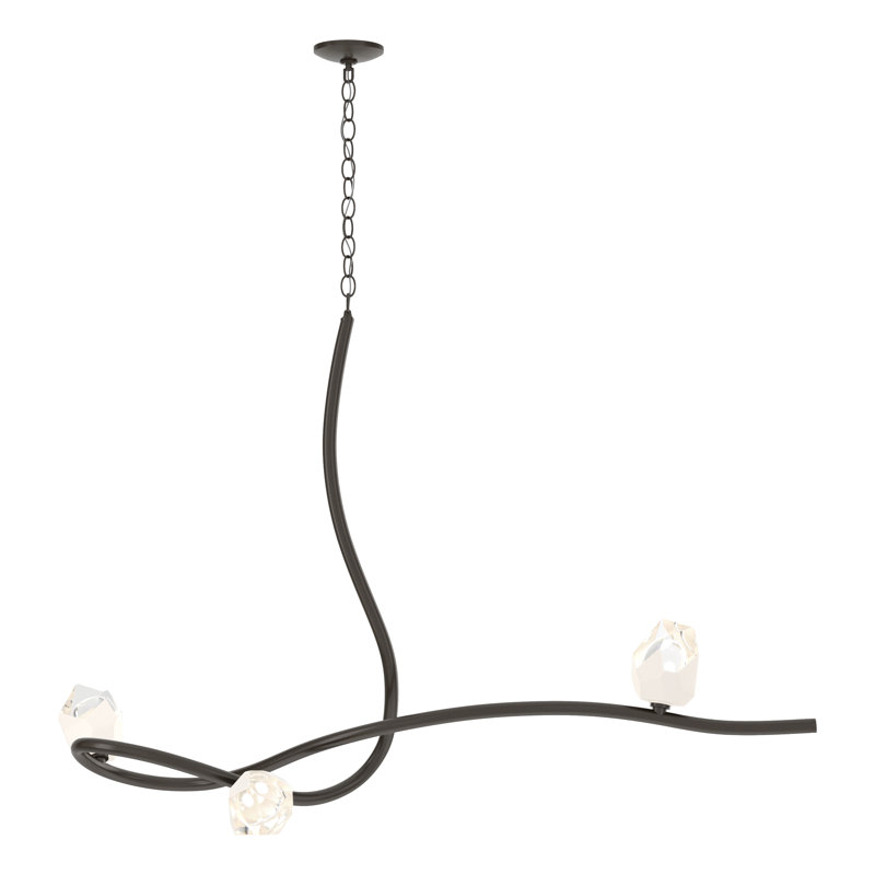 Lustre linéaire moderne unique à 3 lumières Glacier, Blanc, Bronze huilé