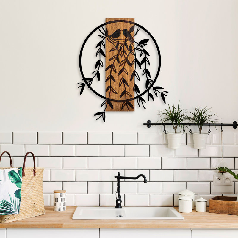 Élégant accessoire mural décoratif en bois, noyer et noir, 22,0 x 22,0 pouces | 100% bois véritable avec accents métalliques de 1,5 mm | Variations de couleurs uniques pour une décoration intérieure élégante | Léger à 3,9 lb