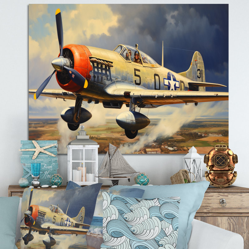 «P51B Plane Skyline I», reproduction sur toile, H 24 po x l 32 po x P 1 po, Toile tendue