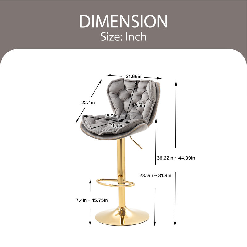 Metherell Swivel Upholstered Adjustable Height Counter Stool with Metal Frame, Gray