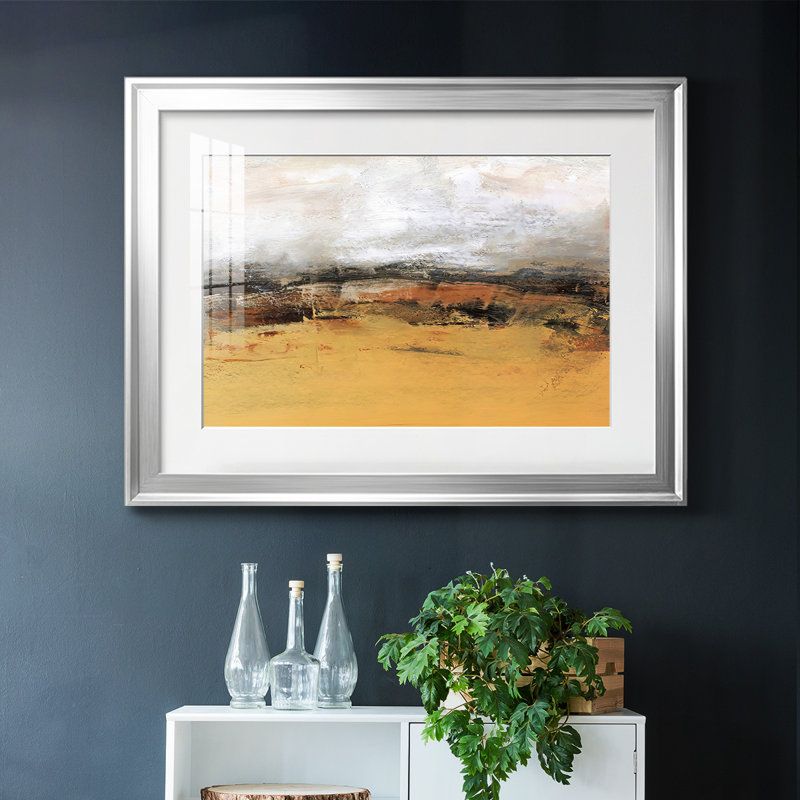 «Bridges Ochre IV», encadré avec cadre biseauté et verre, Argent, H 15 po x l 21 po x P 1,5 po