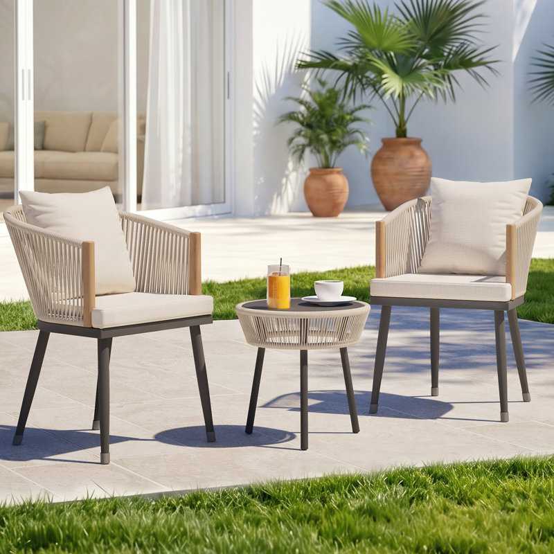 Meissalivve Dining Chairs Set Of 4, Curved Back Dining Room Chairs With Removable Cushions, Kitchen Chair With Boho Woven Rope Backrest, Outdoor Patio Dining Chairs, Beige