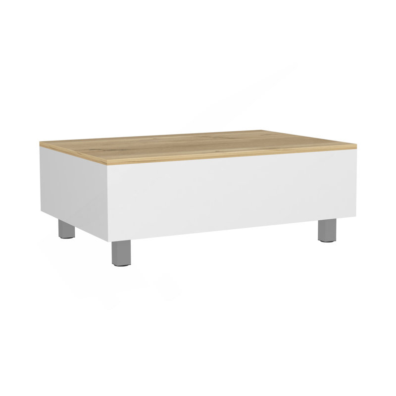 Table basse à plateau relevable Gambia, quatre pieds - blanc / chêne clair