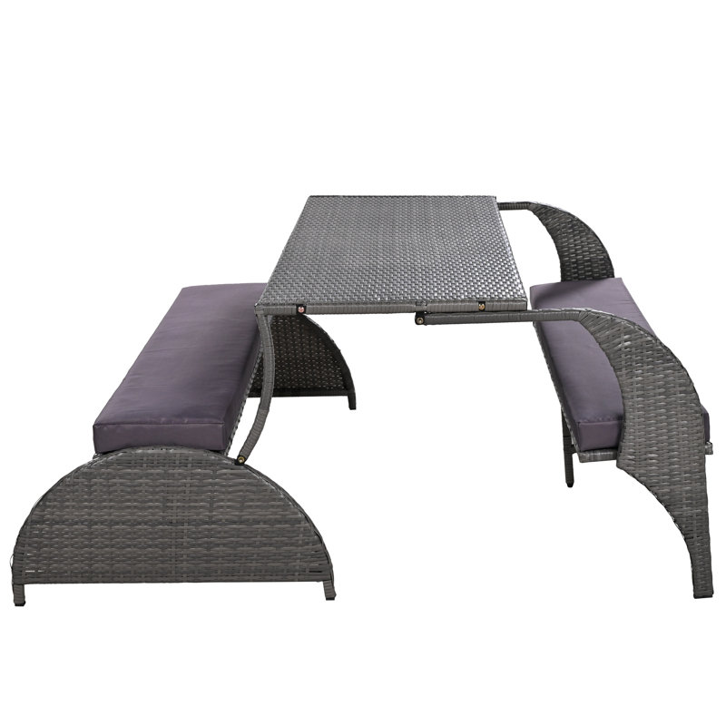 2 - In - 1 Convertible Picnic Upholstered Bench Table, 57.1" Outdoor Loveseat, Portable Picnic Table Couch, Transformable To 4 Seats & 1 Table, Ideal For Garden, Lawn, Backyard, Porch, Patio, Versatile Outdoor Furniture For Leisure And Gatherings
