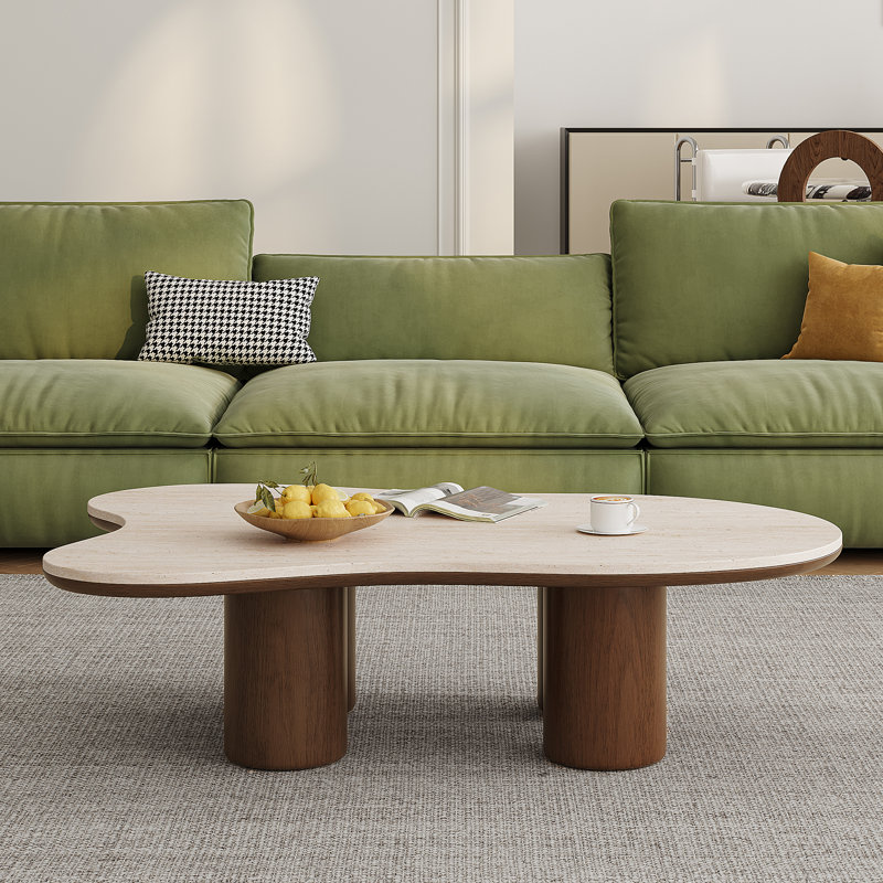 Table basse 48,4 "moderne en forme de nuage avec plateau en pierre et pieds en bois massif