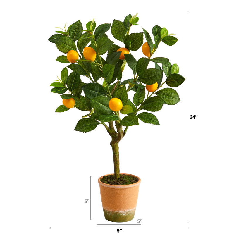 24" Faux Lemon Tree in Weathered Terra-Cotta Planter