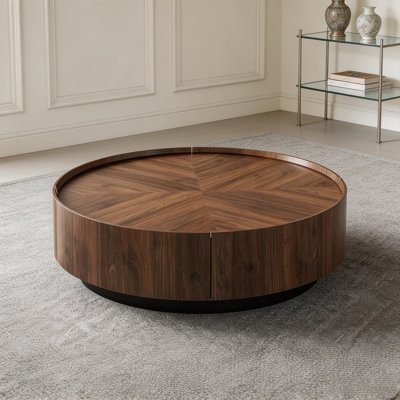 Table basse ronde en bois manufacturé noisette