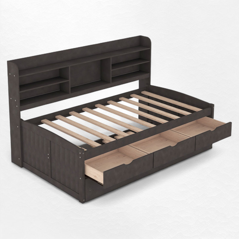 Lit avec rangement gigogne, Lit simple, Brun antique