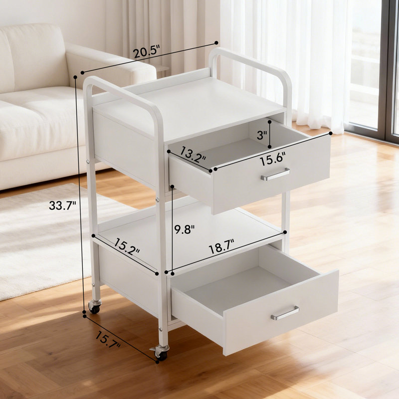 Salon Trolley Cart For Beauty Spa With Wheels Wooden Rolling Storage Station, White