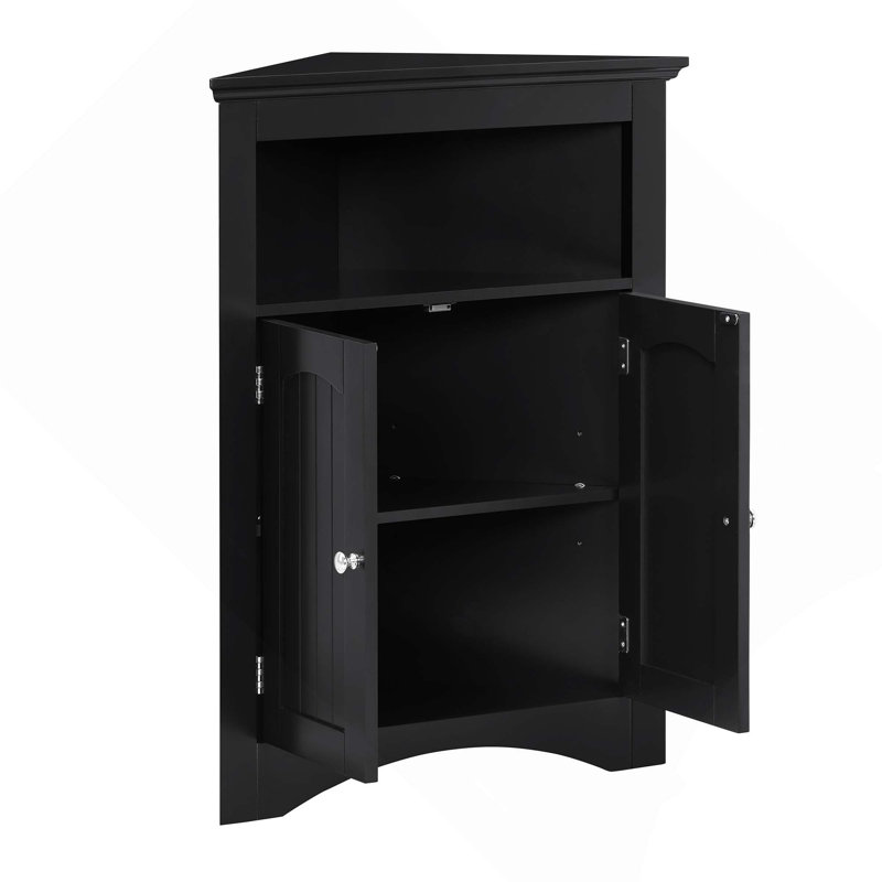 Floor Corner Sideboard Cabinet With Doors, Shelves & Open Compartments For Kitchen, Living Room, Bathroom, Black