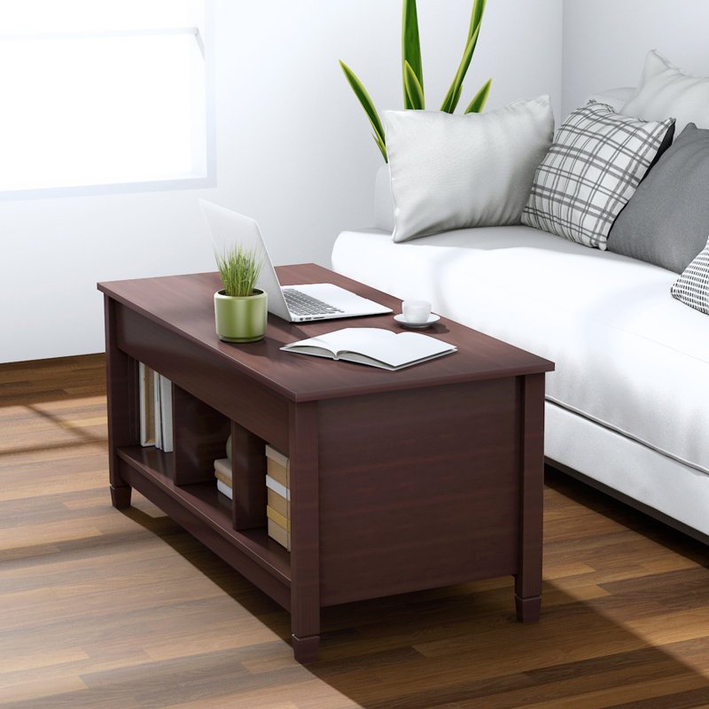 Table basse à 4 pieds avec rangement Jocasta, H 24,5 po x L 41 po x l 19 po, Brun, Brun