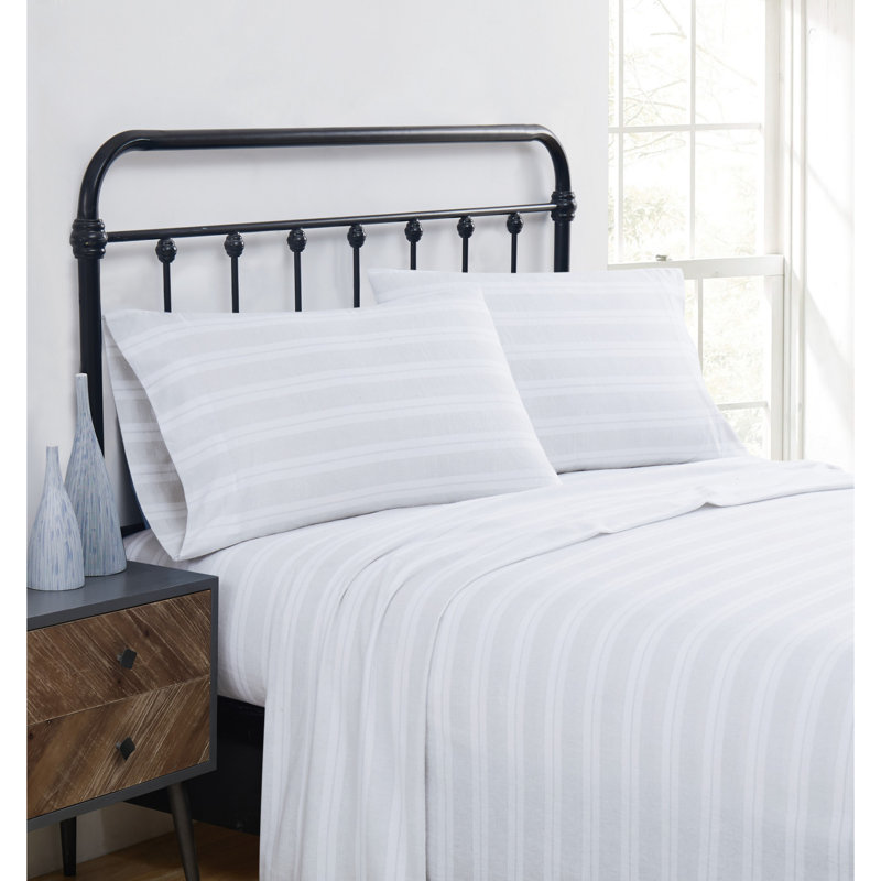 Ensemble de draps 100% flanelle Traditional, Ensemble de draps pour lit simple avec un drap-hou, Gris à rayures