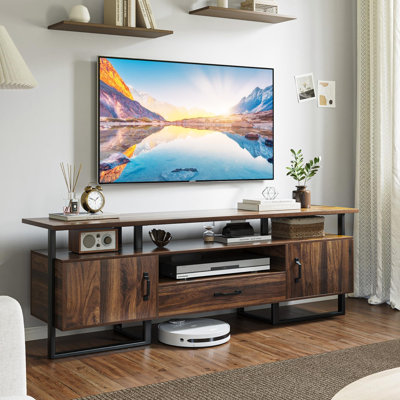 70-Inch TV Stand for  Up to 75 Inches in Rustic Brown - Entertainment Center with Storage Drawer and Open Shelves for Living Room or Bedroom