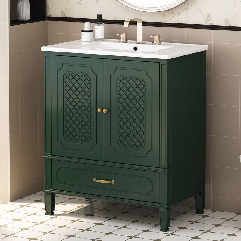 Meuble-lavabo de salle de bain avec lavabo, Vert