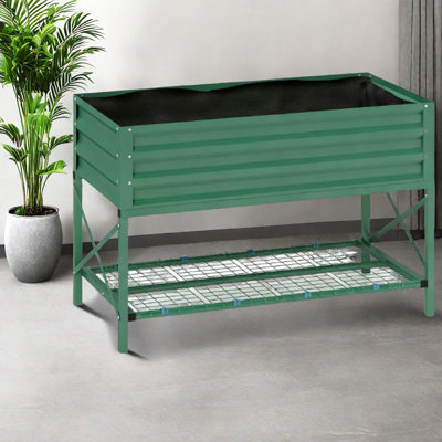 Spacious Metal Planters, Galvanized Steel With Storage Shelf For Patio