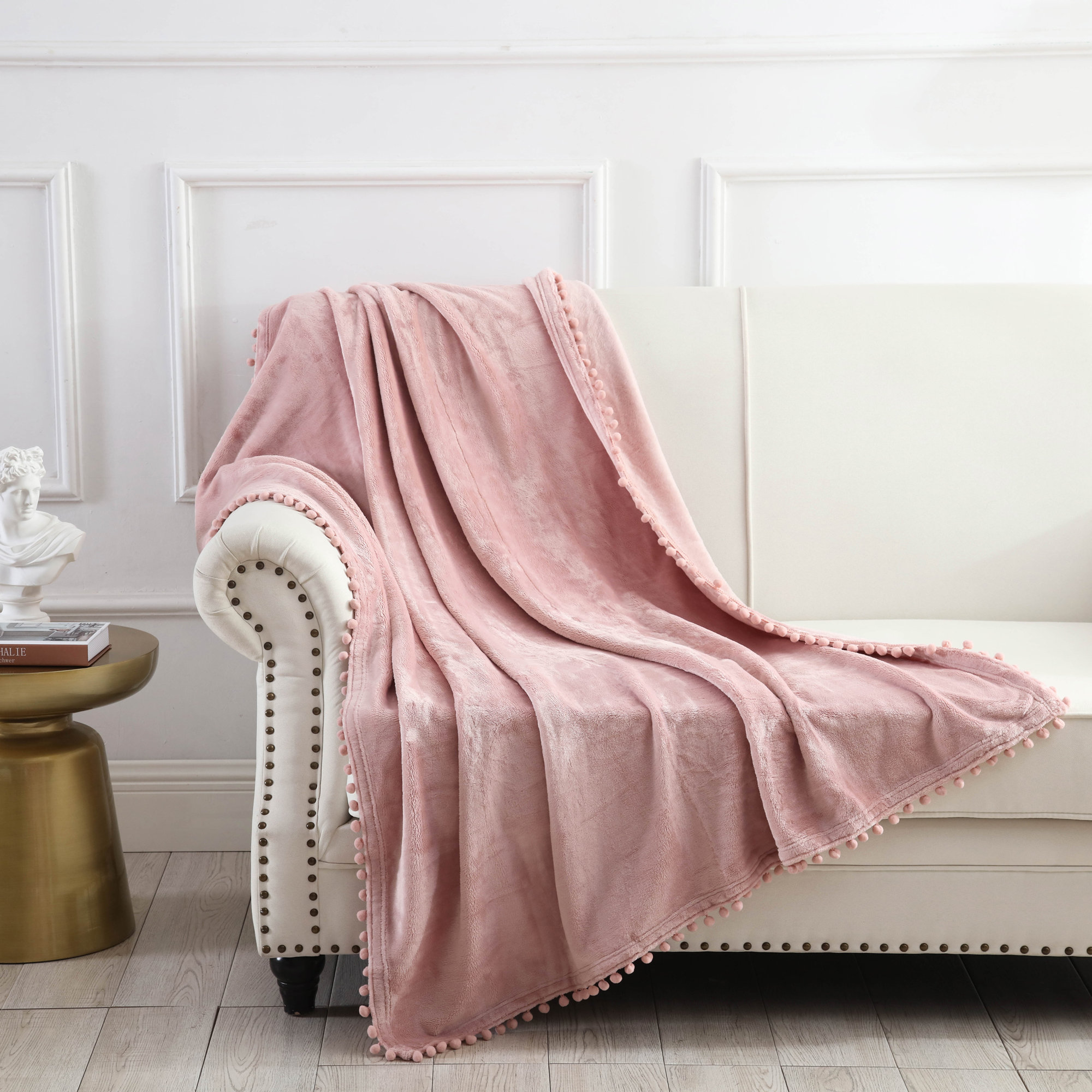 Blush pink pom pom throw new arrivals