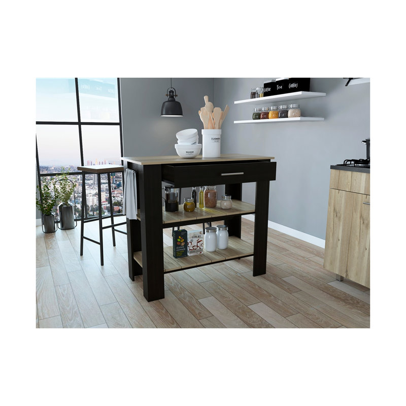 Îlot de cuisine avec tablettes et tiroir