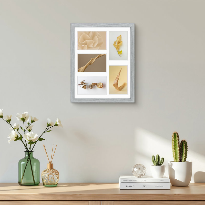 Cadre moderne en bois avec passe-partout blanc, Gris
